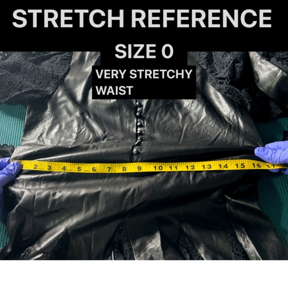 Alice + Olivia Mina Black Vegan Leather Lace Combo Mini Cocktail Dress - Picture 13 of 17